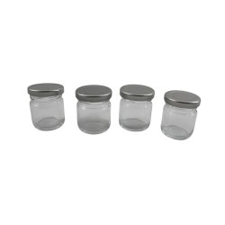 FRASCO DE VIDRIO MINI CON TAPA METÁLICA PLATA