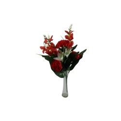 RAMO DE FLORES Y FOLLAJE MIXTO ROJO X10