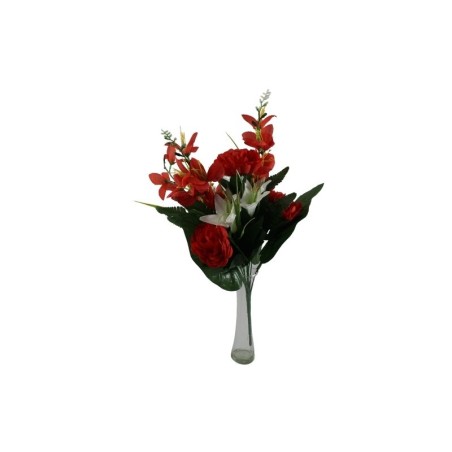 RAMO DE FLORES Y FOLLAJE MIXTO ROJO X10