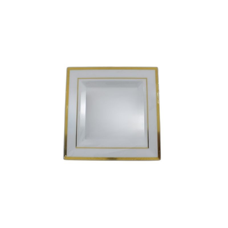 PLATO CUADRADO BLANCO FILO DORADO 6.5