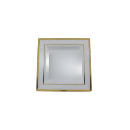PLATO CUADRADO BLANCO FILO DORADO 6.5