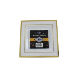 PLATO CUADRADO BLANCO FILO DORADO 6.5