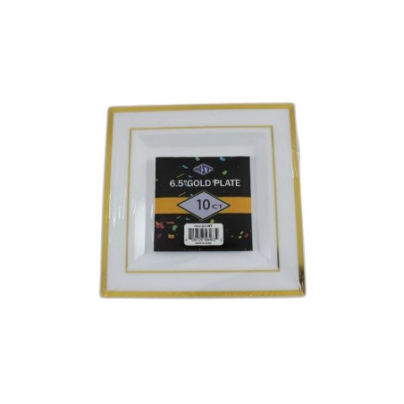PLATO CUADRADO BLANCO FILO DORADO 6.5