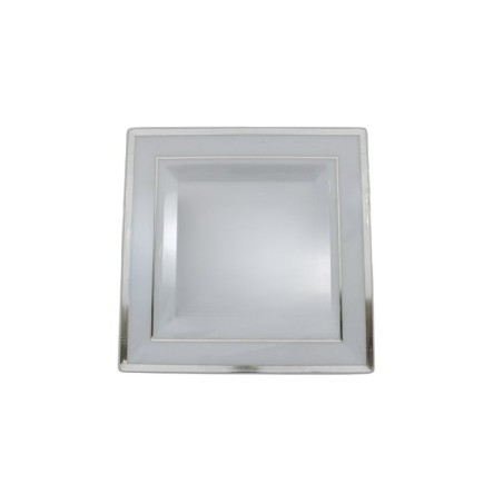 PLATO CUADRADO BLANCO FILO PLATEADO 6.5