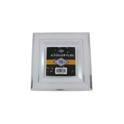 PLATO CUADRADO BLANCO FILO PLATEADO 6.5