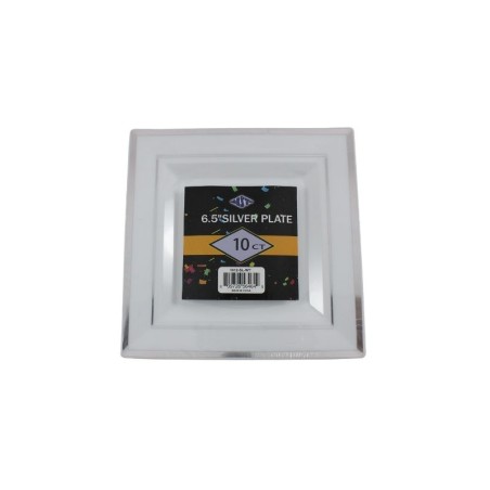 PLATO CUADRADO BLANCO FILO PLATEADO 6.5