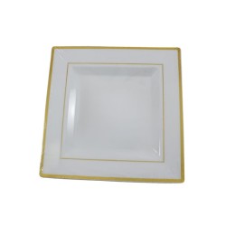 PLATO CUADRADO BLANCO FILO DORADO 9.5