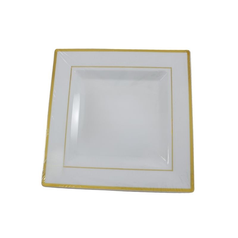 PLATO CUADRADO BLANCO FILO DORADO 9.5