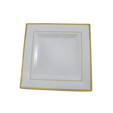 PLATO CUADRADO BLANCO FILO DORADO 9.5