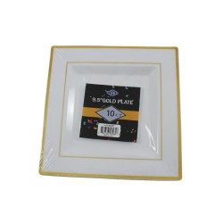 PLATO CUADRADO BLANCO FILO DORADO 9.5