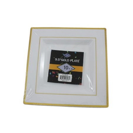 PLATO CUADRADO BLANCO FILO DORADO 9.5