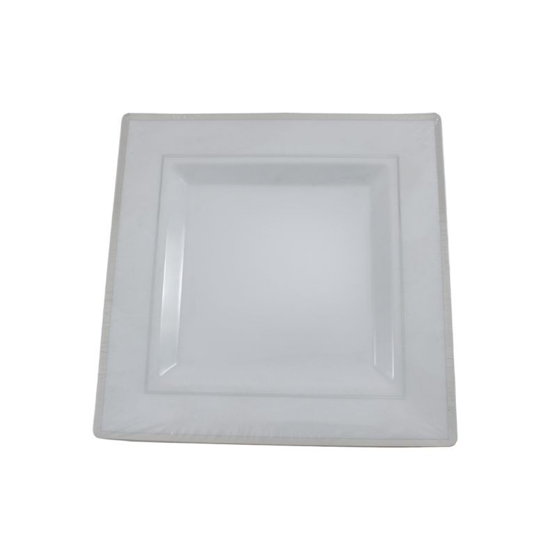 PLATO CUADRADO BLANCO FILO PLATEADO 9.5