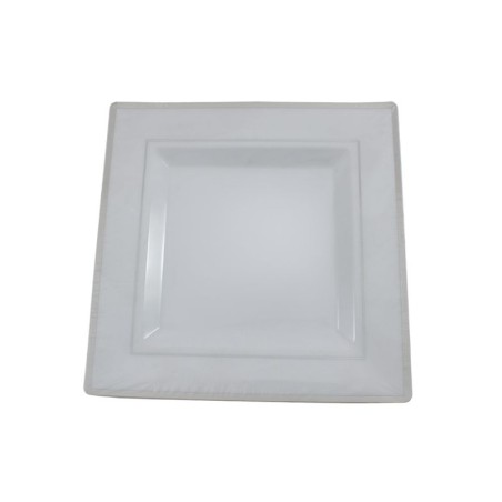 PLATO CUADRADO BLANCO FILO PLATEADO 9.5