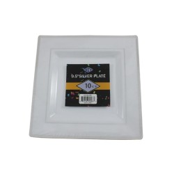 PLATO CUADRADO BLANCO FILO PLATEADO 9.5