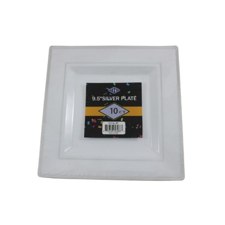 PLATO CUADRADO BLANCO FILO PLATEADO 9.5