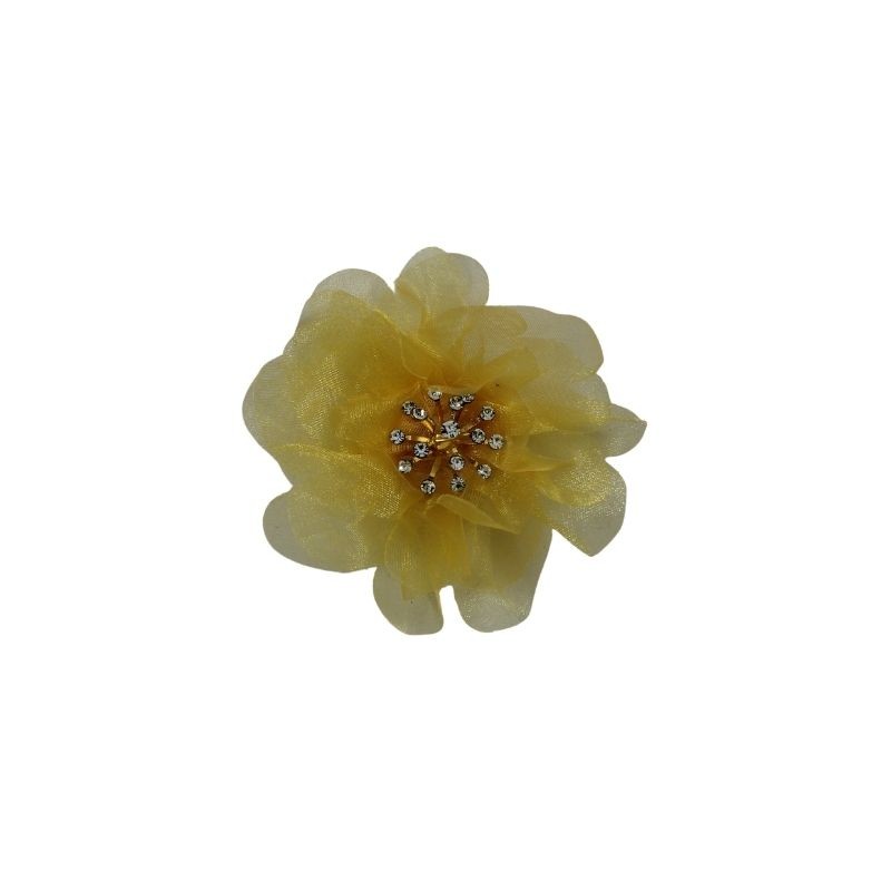 FLOR ORGANZA AMARILLO CON CENTRO PERLA