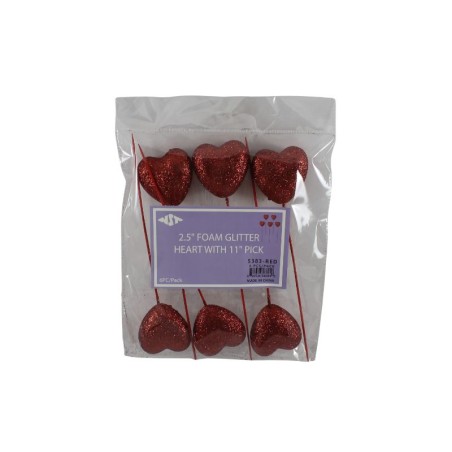 CORAZON PICK ROJO GLITTER 2.5 6PZS