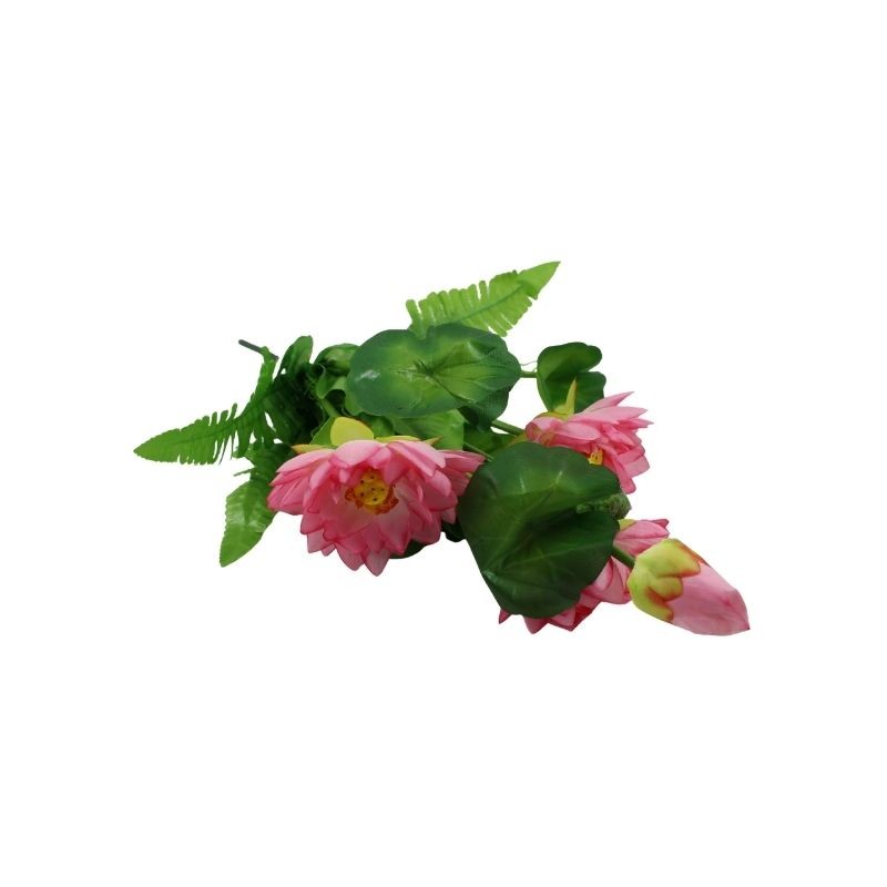 FLOR DE LOTO Y FOLLAJE ROSA