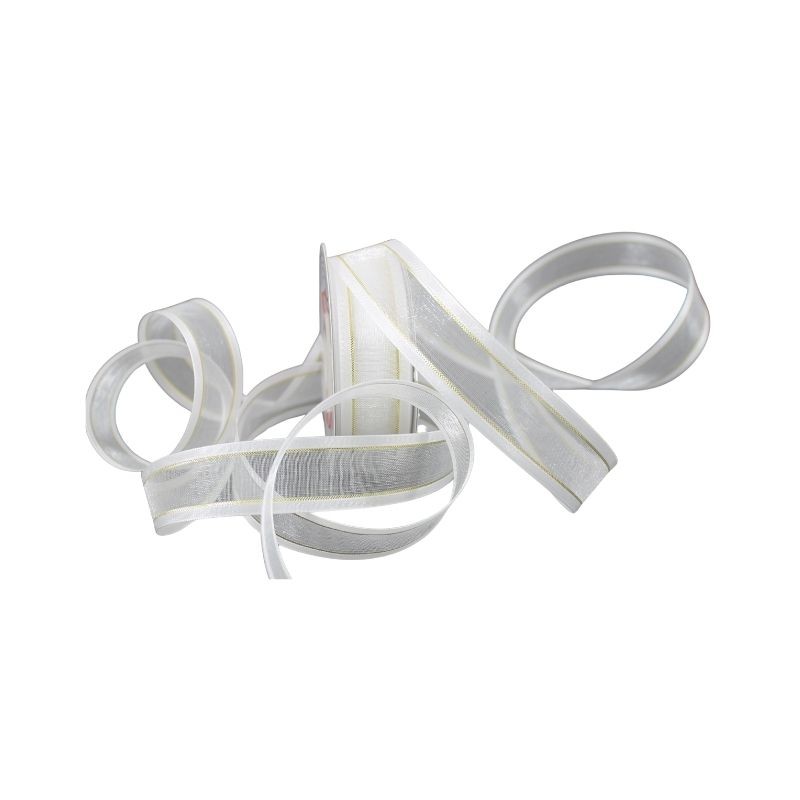 LISTÓN ORGANZA CON SATÍN NUM 5 BLANCO CON ORO