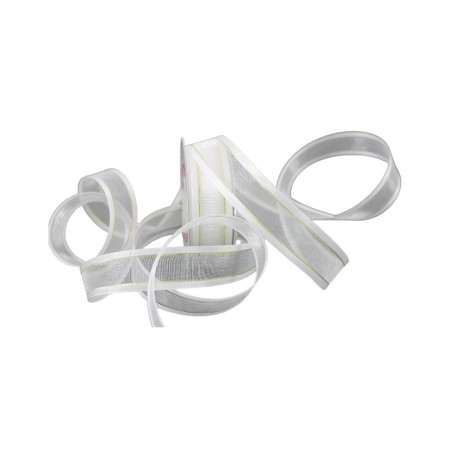 LISTÓN ORGANZA CON SATÍN NUM 5 BLANCO CON ORO