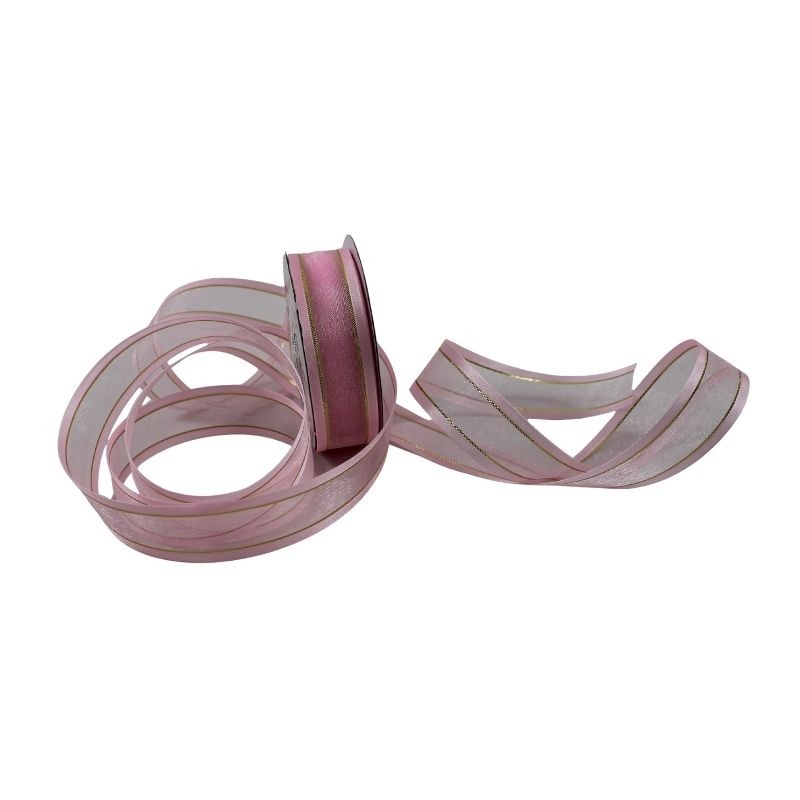 LISTÓN ORGANZA CON SATÍN NUM 5 ROSA CON ORO