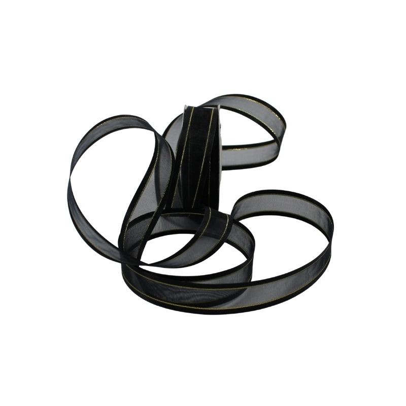 LISTÓN ORGANZA CON SATÍN NUM 5 NEGRO CON ORO