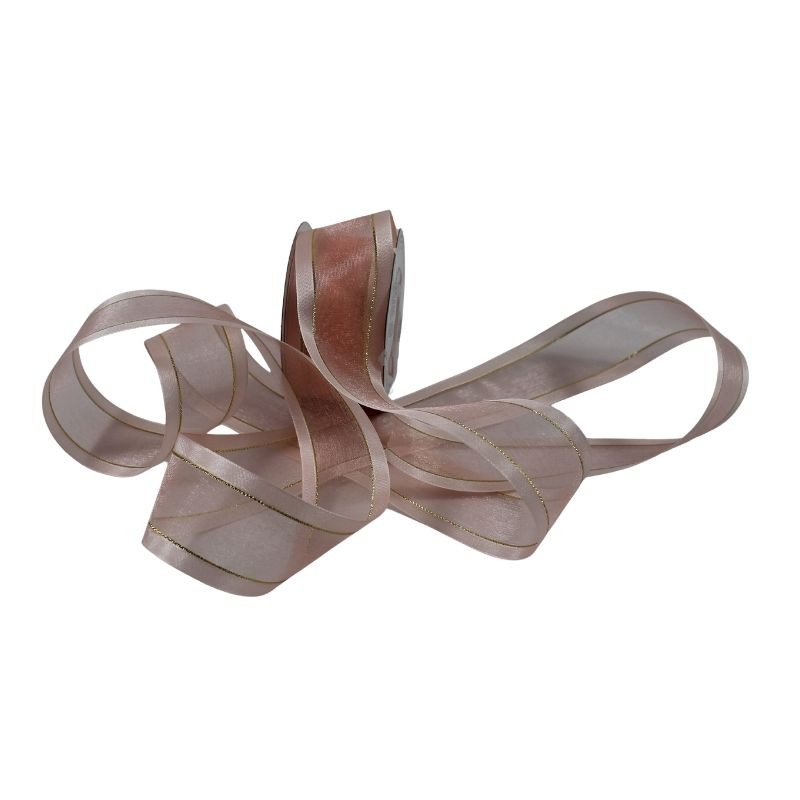 LISTÓN ORGANZA CON SATÍN NUM 9 DURAZNO CON ORO