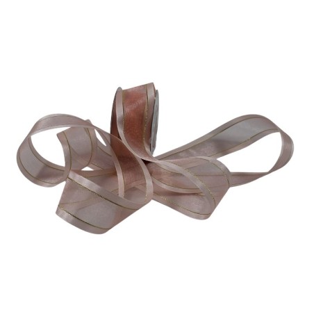 LISTÓN ORGANZA CON SATÍN NUM 9 DURAZNO CON ORO