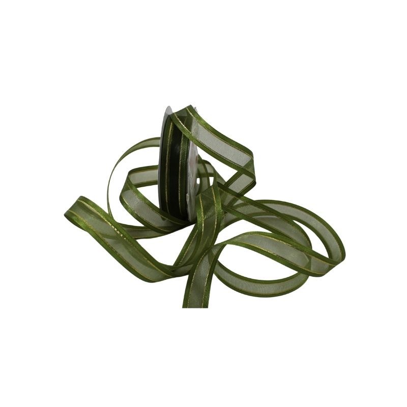 LISTÓN ORGANZA CON SATÍN NUM 3 VERDE MUSGO CON ORO
