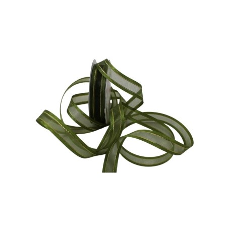LISTÓN ORGANZA CON SATÍN NUM 3 VERDE MUSGO CON ORO