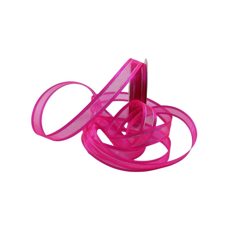 LISTÓN ORGANZA CON SATÍN NUM 3 FUCSIA CON PLATA