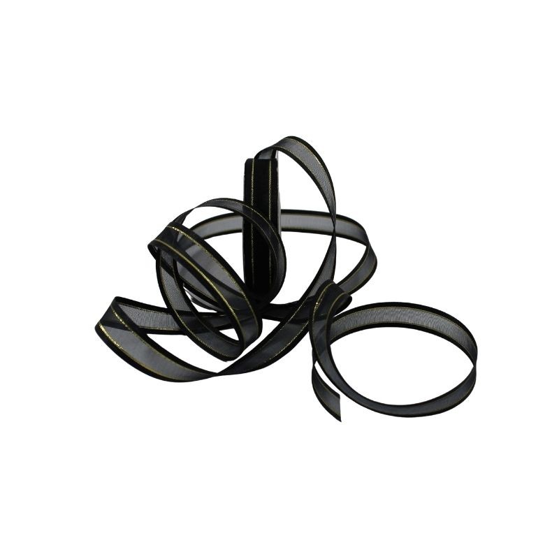 LISTÓN ORGANZA CON SATÍN NUM 3 NEGRO CON ORO
