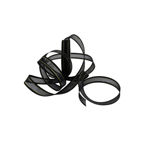 LISTÓN ORGANZA CON SATÍN NUM 3 NEGRO CON ORO