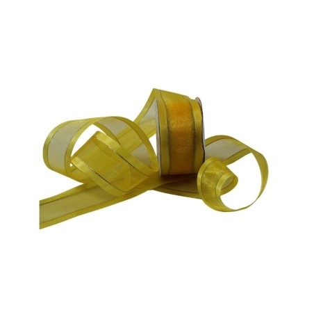 LISTÓN ORGANZA CON SATÍN NUM 9 AMARILLO CANARIO CON ORO