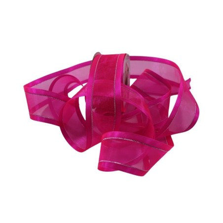 LISTÓN ORGANZA CON SATÍN NUM 9 FUCSIA CON PLATA