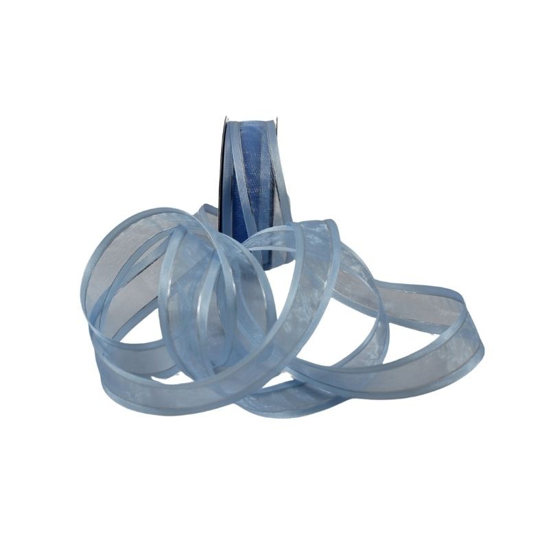 LISTÓN ORGANZA CON SATÍN NUM 5 AZUL CIELO CON PLATA