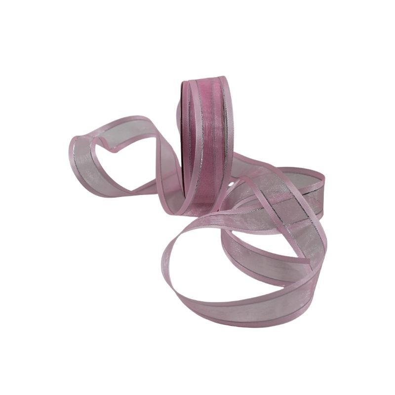 LISTÓN ORGANZA CON SATÍN NUM 5 ROSA CON PLATA