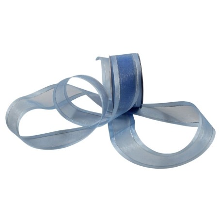 LISTÓN ORGANZA CON SATÍN NUM 9 AZUL CIELO CON PLATA