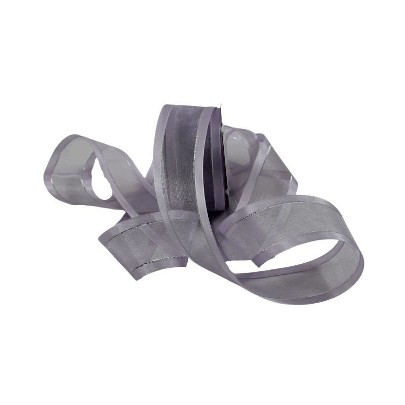 LISTÓN ORGANZA CON SATÍN NUM 9 LILA CON PLATA