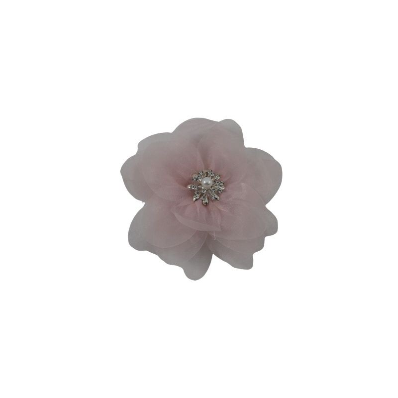 FLOR ORGANZA BLUSH CON CENTRO PERLA