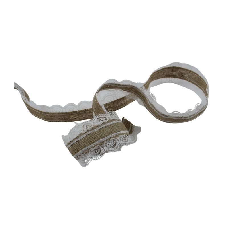 CINTA YUTE 6CM CON ENCAJE BLANCO