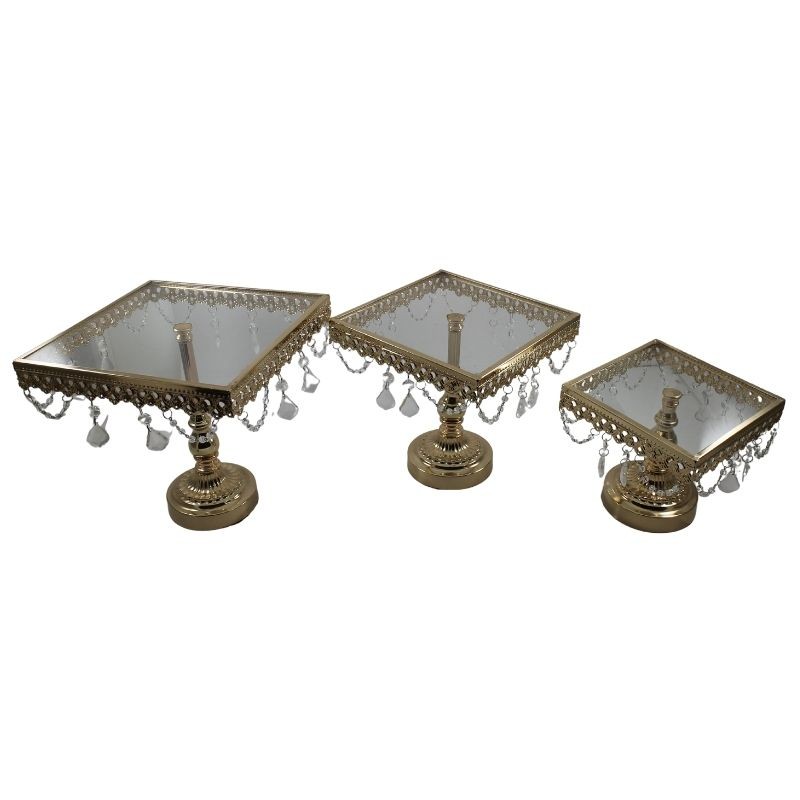 BASE CRISTAL CUADRADA SET/3PZAS DORADA