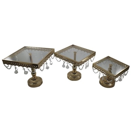 BASE CRISTAL CUADRADA SET/3PZAS DORADA