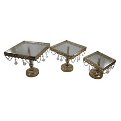 BASE CRISTAL CUADRADA SET/3PZAS DORADA